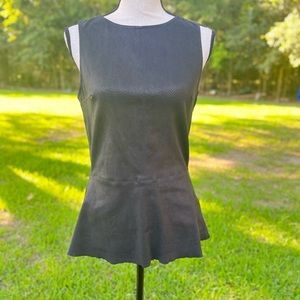 DL LAMB LEATHER FRENCH STRETCH RORY MEDIUM BLACK TEXTURED ZIPPERED PEPLUM TOP